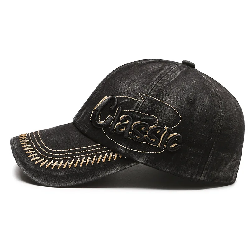 Casquette en denim vintage élastique avec lettre 3D pour hommes et femmes, casquettes de baseball noires, chapeau de camionneur, sports de plein air