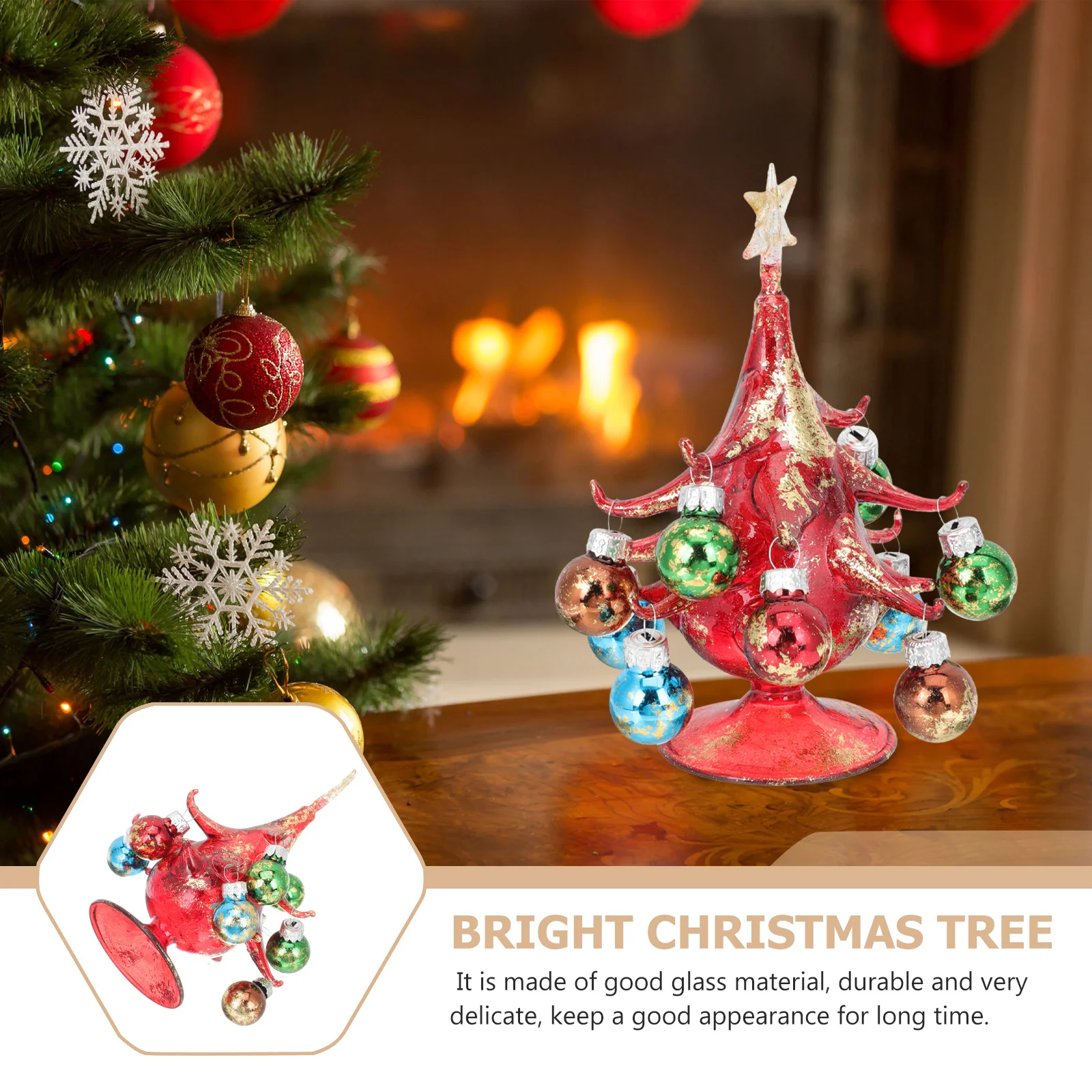 

Festive Glass Christmas Tree with Colorful Balls Desktop Ornament for Indoor Outdoor Holiday Decoration Christmas Table