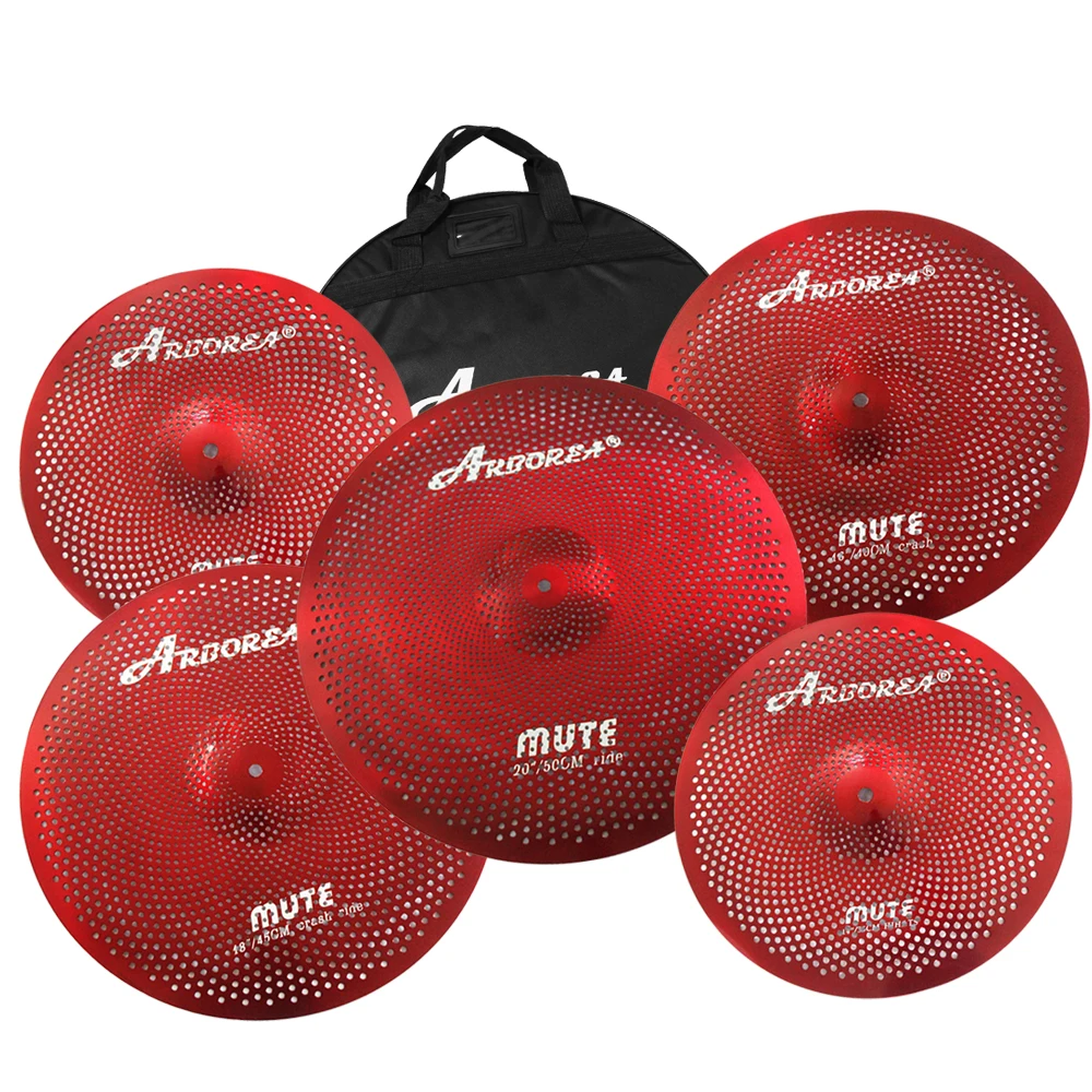 

Arborea Red Low Volume Cymbal Set 14"Hi-Hat+16" Crash+18" Crash+20" Ride +Bag for Practice