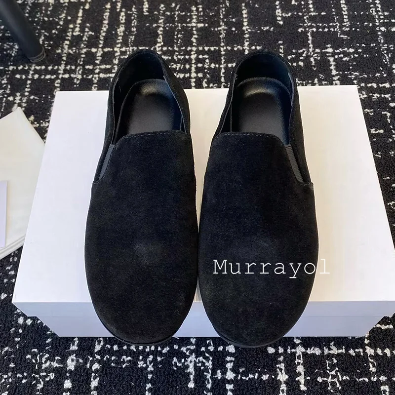 Mocassini tinta unita Scarpe da ufficio con suola morbida Scarpe basse da donna con punta tonda in pelle scamosciata di mucca con bocca superficiale Scarpe da guida per quattro stagioni