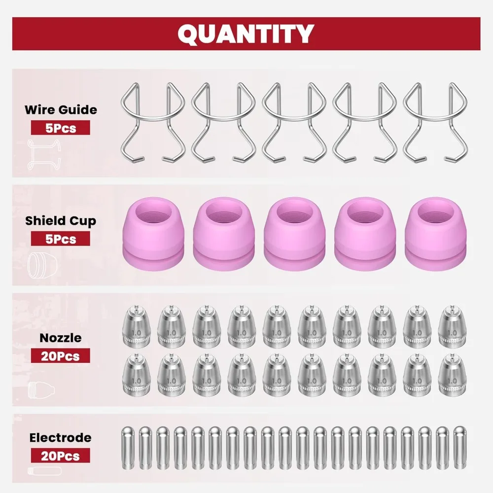 Kit di materiali di consumo per cannello per taglio al plasma da 50 pezzi con scatola, ugelli con punta di taglio per AG60 WSD60 AG60P BTC500DP