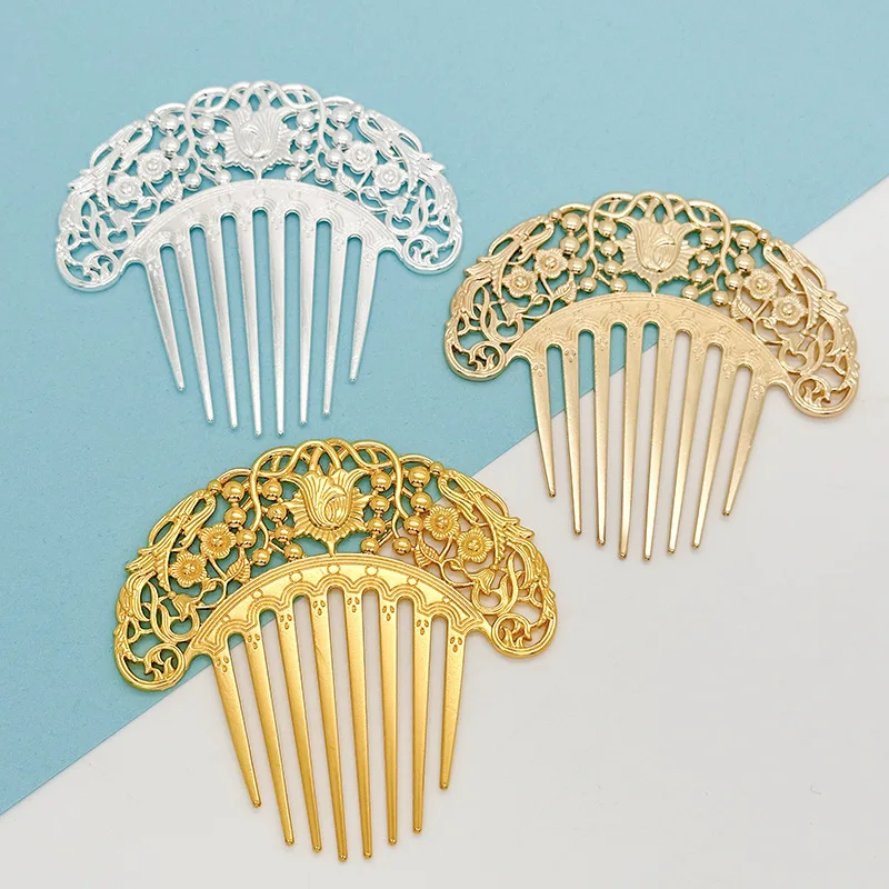 New Chinese Hairpin Retro Hair Comb Hanfu Dish Hairpin Hair Ornament Hollow Carved Comb Gold Ornament Metal Comb