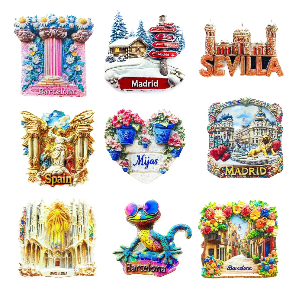 Europe Spain Sevilia Barcelona Mijas Madrid 3D Fridge Magnets Tourist Souvenir Decoration Articles Magnetic Refrigerator
