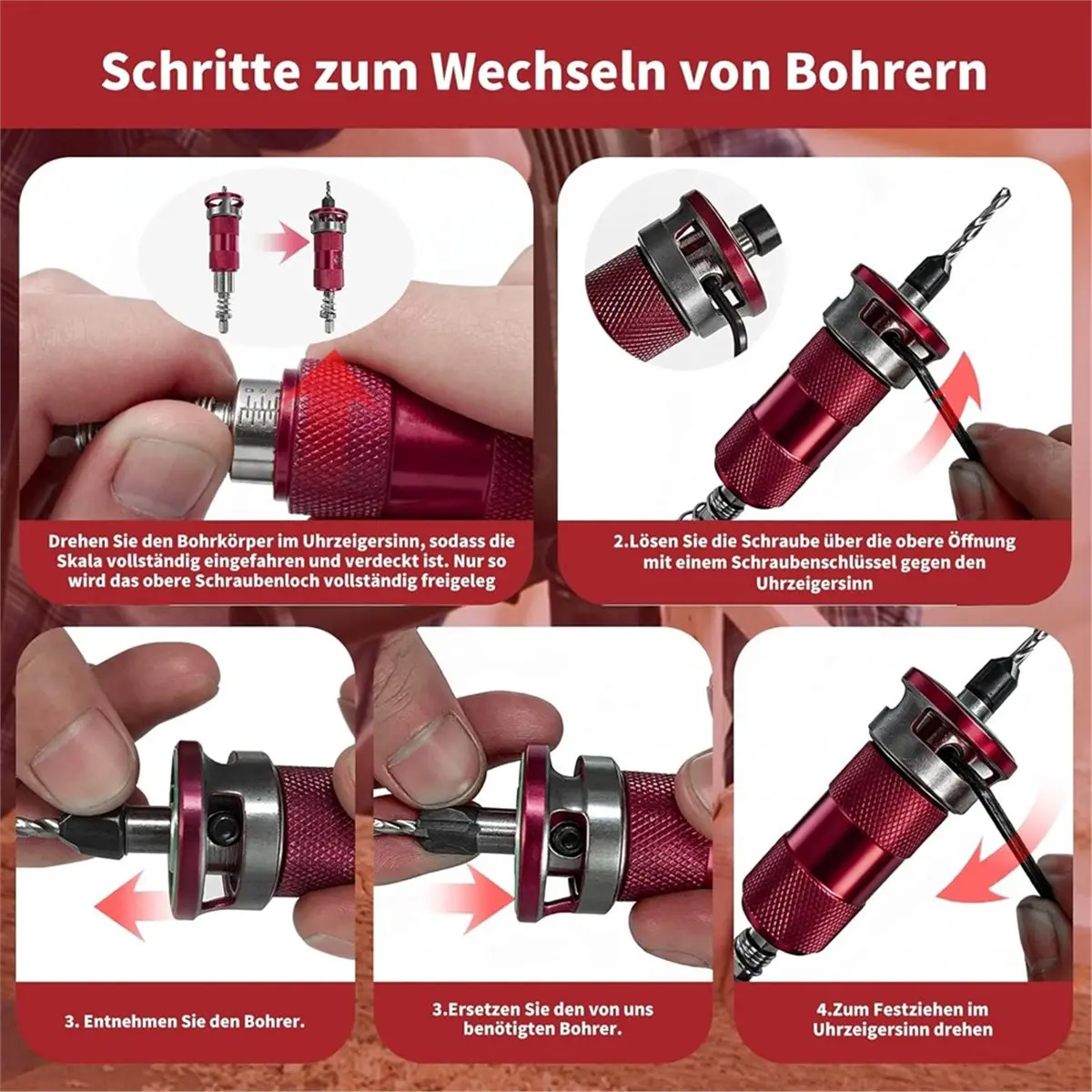 ABUA Countersink Drill Set, Countersink Wood Drill with Adjustable Depth Stop, Countersink Drill with 1/4 Inch Hex Shank