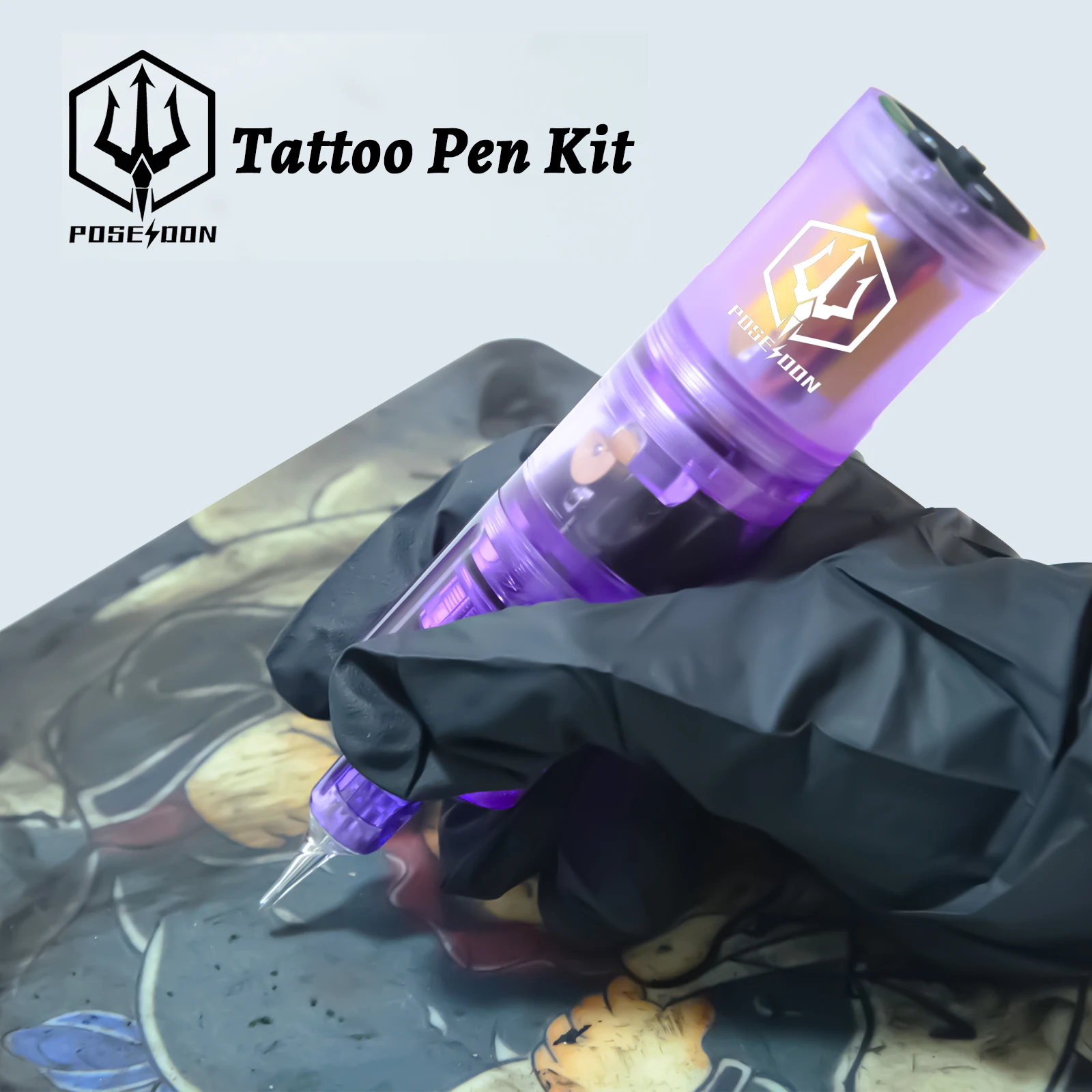 Tattoo Kit POSEIDON High Power Tattoo Pen Kit voor permanente make-up Tattoo Machine Kit Hot Purple Tattoo Voeding Tattoo Gun