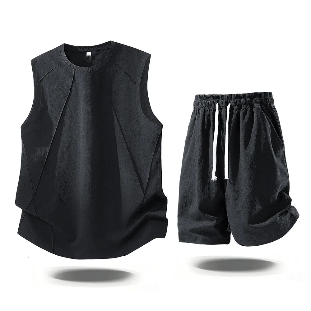 Mens Casual 2 Piece Outfits 2026 Summer Fashion Sleeveless Tank Top and Elastic Waist Shorts Male Daily Wear Athletic Gym Sets view 3