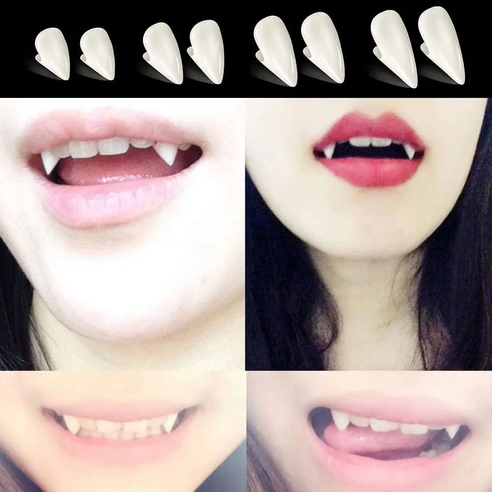 1/4Pair Resin Halloween Fangs Realistic Teeth Solid Gel Zombie Teeth Scary Reusable Cosplay Fake Teeth Masquerade Prank