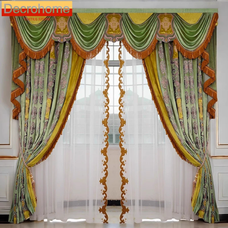 

Villa Customized Green Velvet Embroidered Window Screen Splicing Curtains for Living Room Bedroom Palace Finished Product