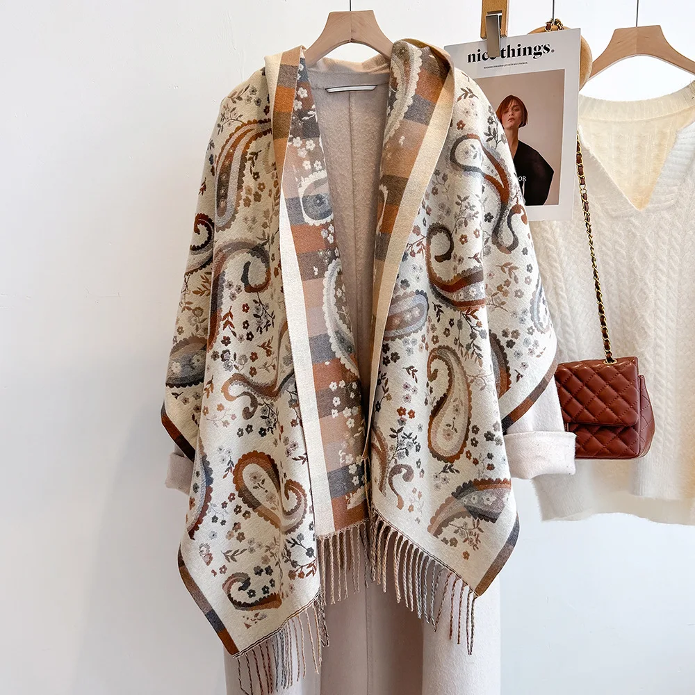 

Fashion New Winter Scarf Wraps for Women 2026 Ethnic Colorful Cashew Print Warm Shawl Wrap Faux Cashmere Scarves Blanket
