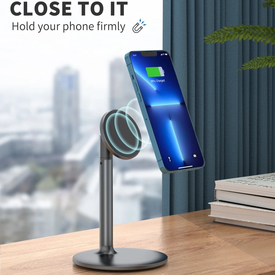 

Desktop phone holder Magnetic phone holder.Take 360° Rotation and Height adjustable holder. height can be flexible 7.2 to10 inch