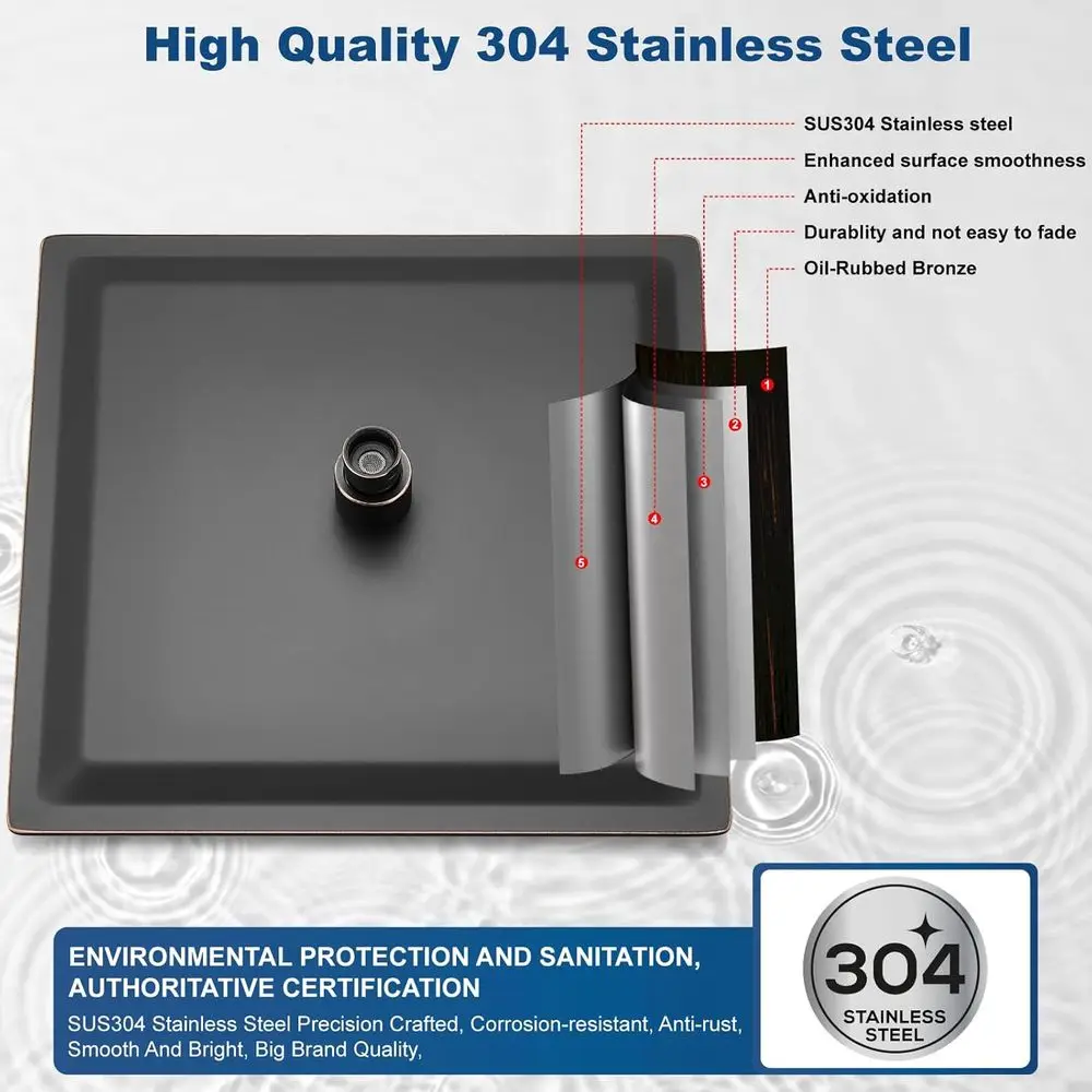 12 رأس دش مطري كبير من الفولاذ المقاوم للصدأ من البرونز المطلي بالزيت لتأثير شلال الحمام عالي الضغط أو السقف أو الحائط