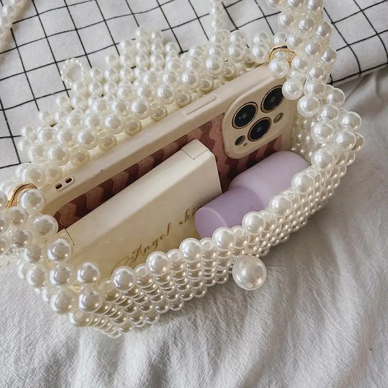 2023 Pearl Crossbody Bags Handmade Beaded Pearl Handbags Fashion Girl Gift Phone Pocket Wedding Party Clutches