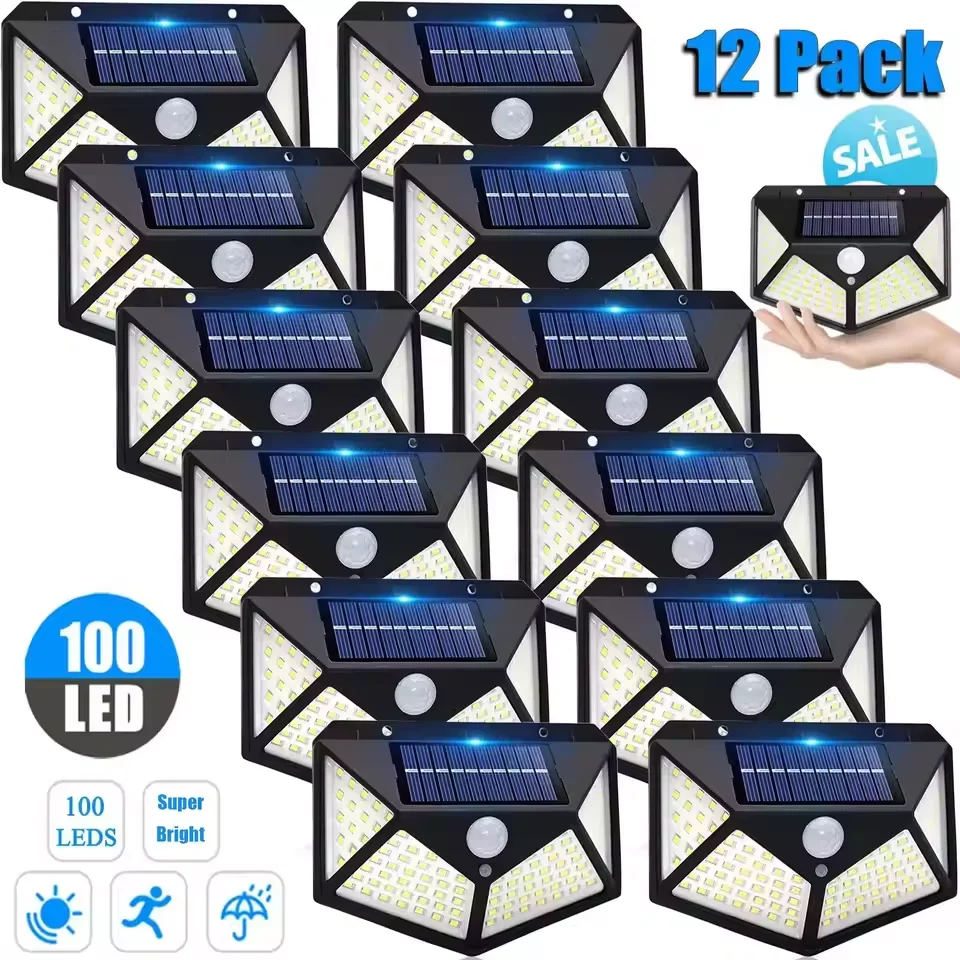 100 LED Solar Wall Lights Outdoor Solar PIR Motion Sensor Lamp Waterproof Solar Street Light for Garden Path Decoration