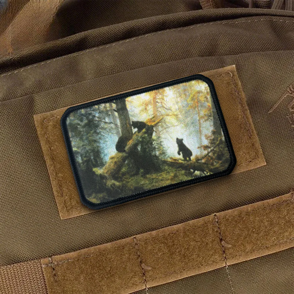 Parche táctico velcro estampado bosque pinos estilo óleo – moral - imagen 4