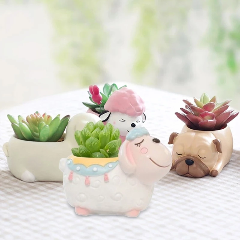 Animal Sheep Gypsum Flower Pot Silicone Mold Epoxy Resin Casting Mold Succulent Vase Cement Mold Holder Mold