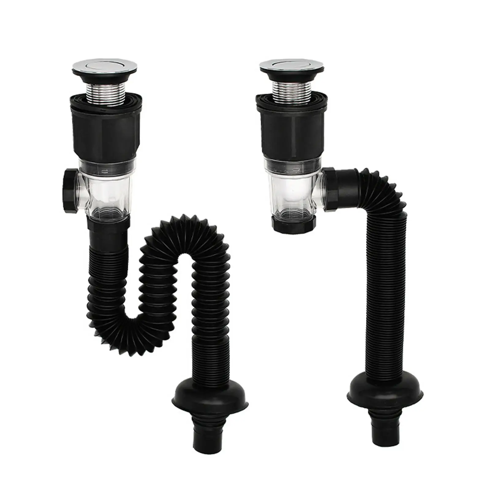 Extensible Black Sink Drain Hose Sewer Pipe Water Seal Easy Use for Bathroom Vanity Tub Washing Machine