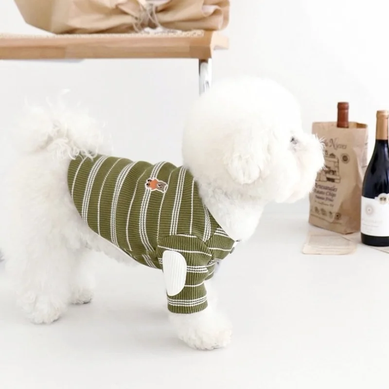 Fashion Dog Clothes Pet Dog Bottoming Shirt Cute Soft Puppy Striped Shirt Chihuahua Two-Legged Clothes Bear Print Cat Pullovers