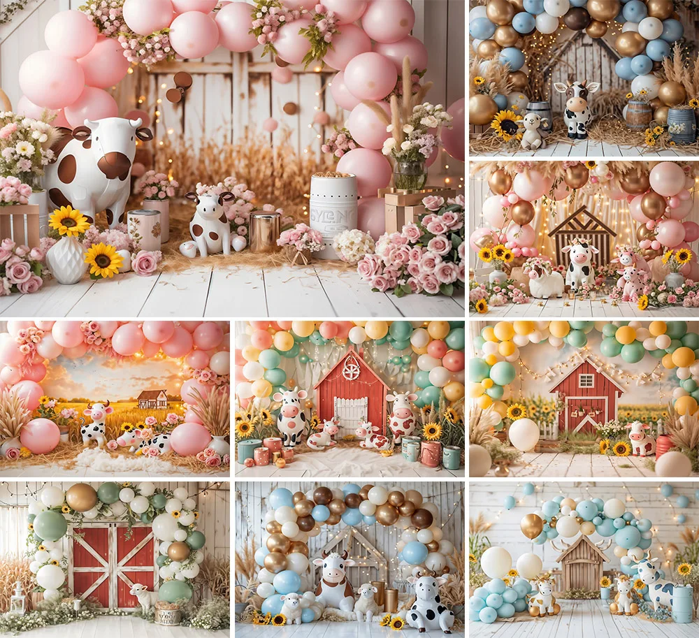 

Mehofond Photography Background Boho Farm Barn Balloon Arch Child Birthday Party Cake Smash Portrait Decor Backdrop Photo Studio