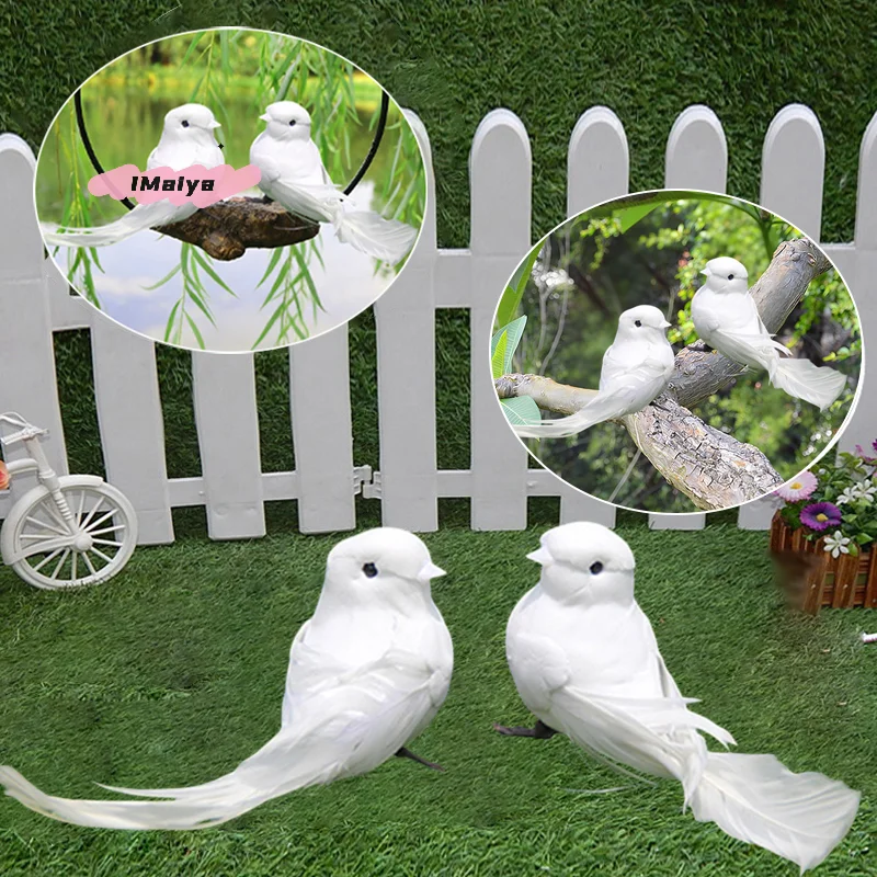 M-1PCS Artificial Birds Simulated little bird, white bird, feathered bird, little white dove Decoration