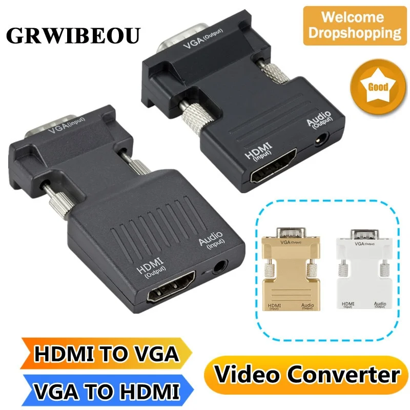 HDMI TO VGA Video Converter Adapter 1080P VGA TO HDMI Adapter For PC Laptop to HDTV Projector Video Audio HDMI-compatible to VGA