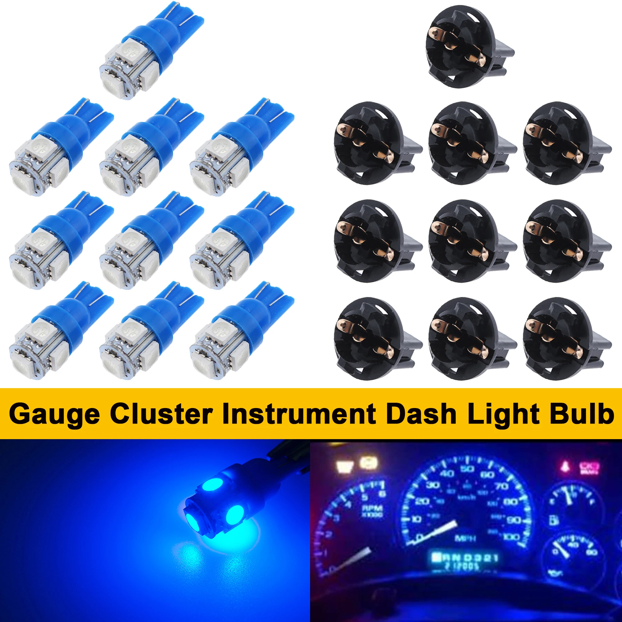 

Winetis 10X T10 194 168 Dash Instrument Blue LED Light Bulbs Bright Panel Gauge Cluster Dashboard Bulbs with Twist Lock Socket