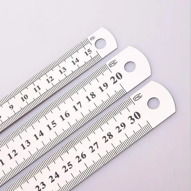 15cm/20cm/30cm Double Side Scale Stainless Steel Straight Ruler Measuring Tool for Students School Stationery Sewing Ruler