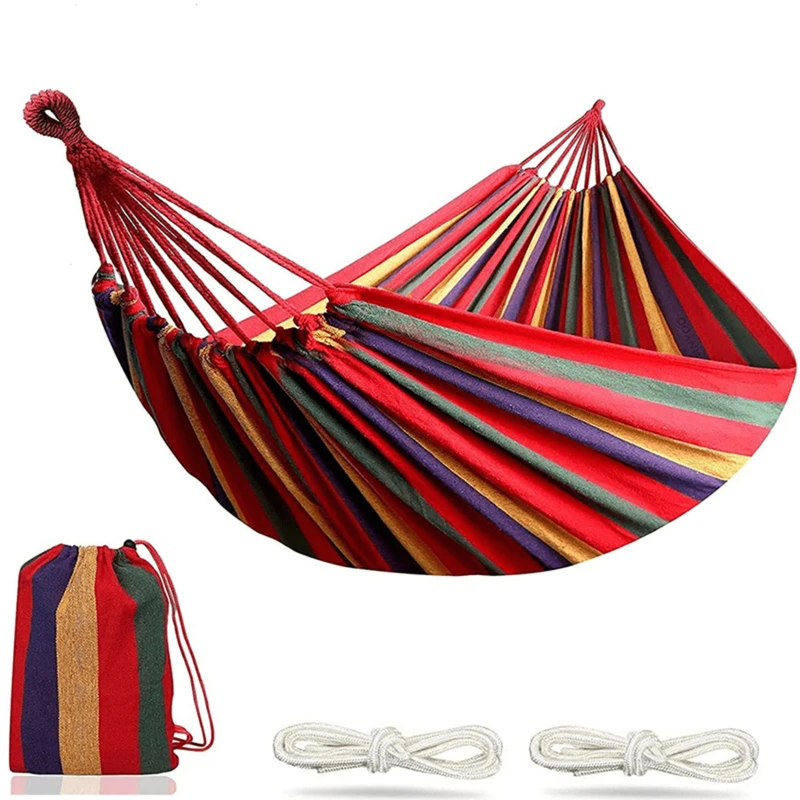 Colorful Single Wide Thick Canvas Hammock Outdoor Camping Backpackaging Casual Swing Portable Hanging Bed Sleeping Swing Hammock