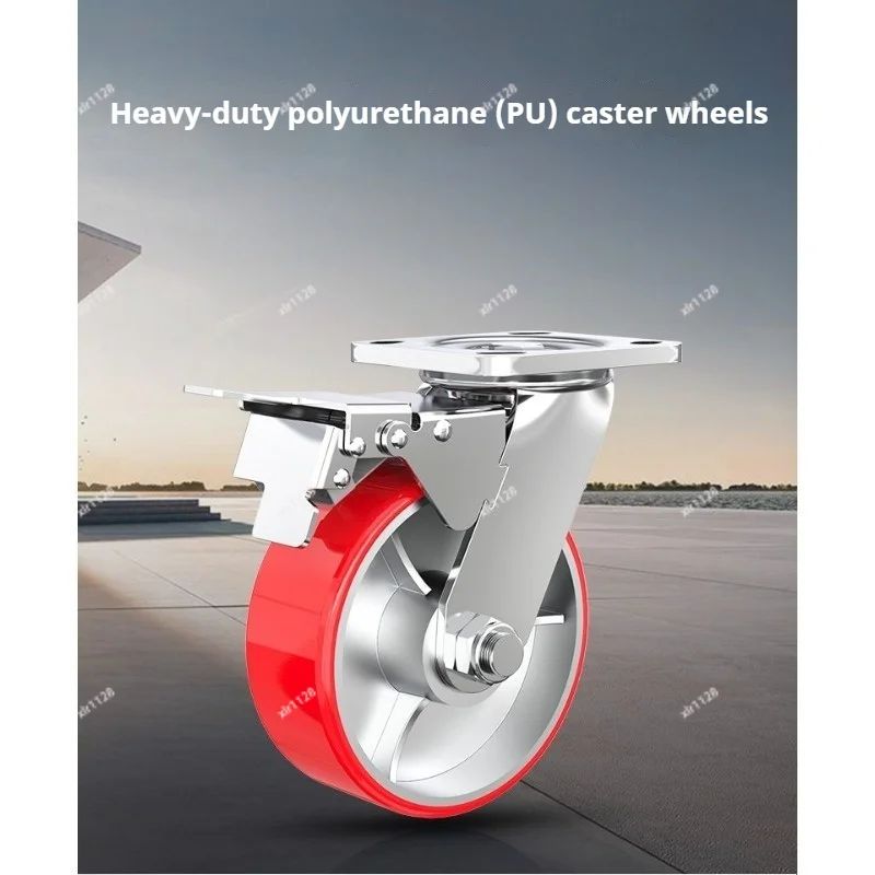 Heavy Duty PU Industrial Swivel Caster 100 125 150 200mm Iron Core Wheels For Trolley Cart  1PCS