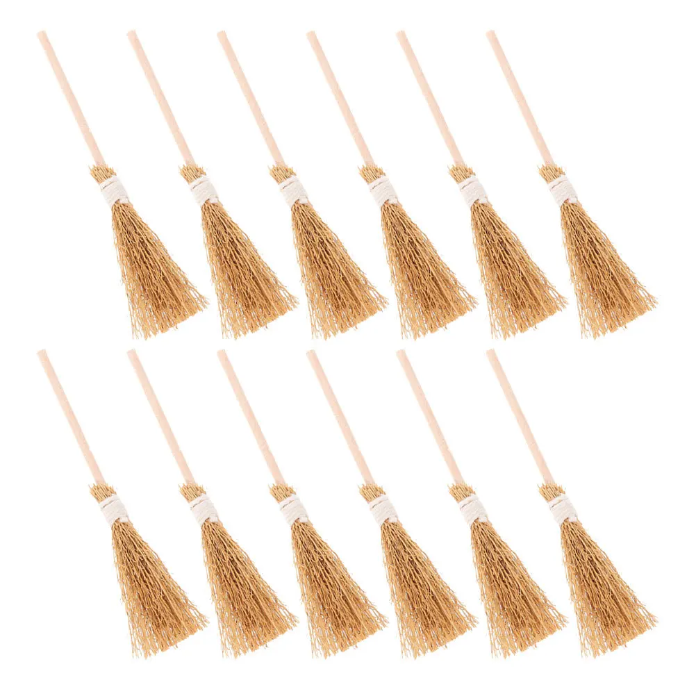 

12Pcs Brooms Artificial Straw Decorative Mini Broom Craft Halloween Scene Layout Small Decor Accessories