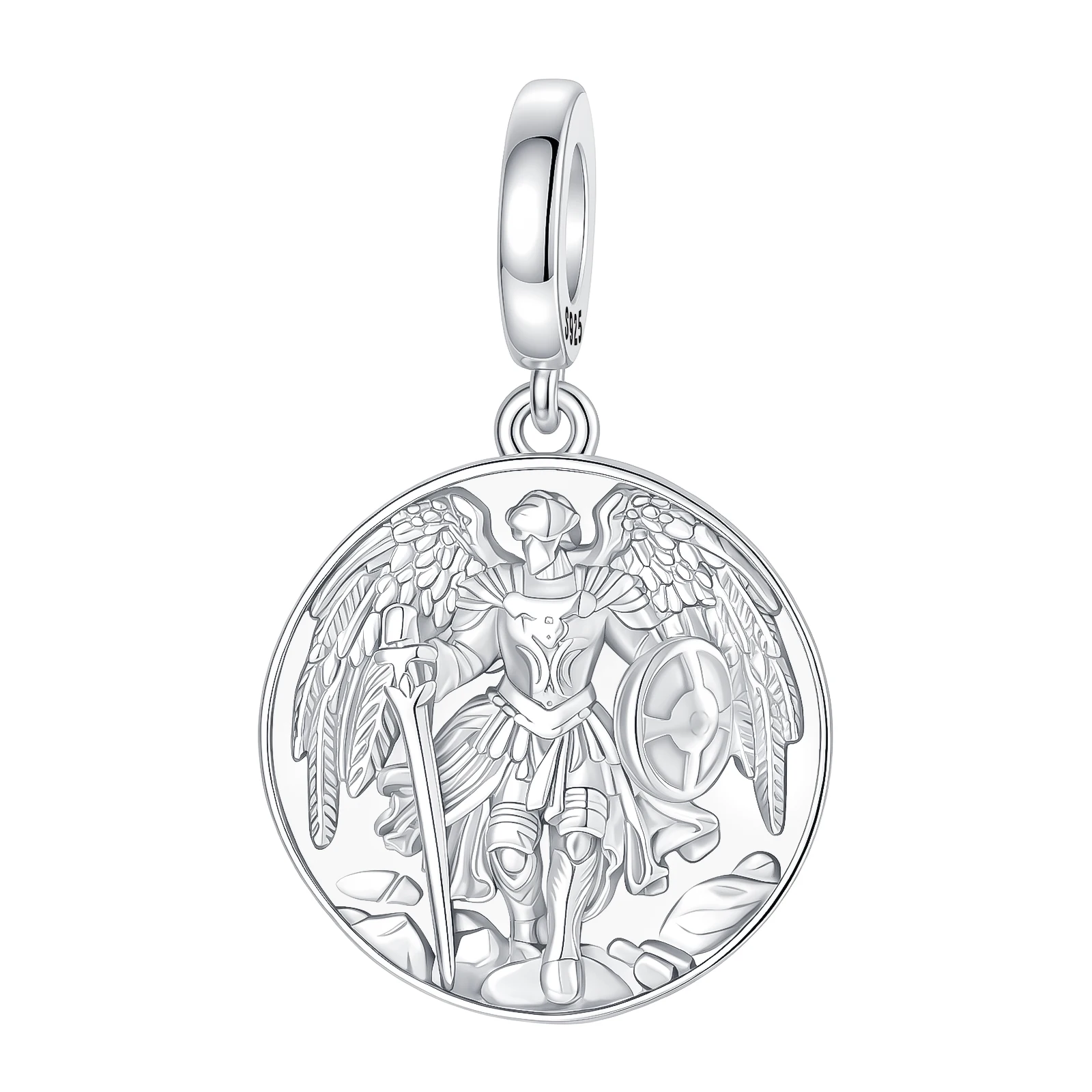 925 Sterling Silver Archangel Warrior Dangle Charm Saint Michael Medallion Pendant Divine Protection Fit Bracelet Jewelry Gift