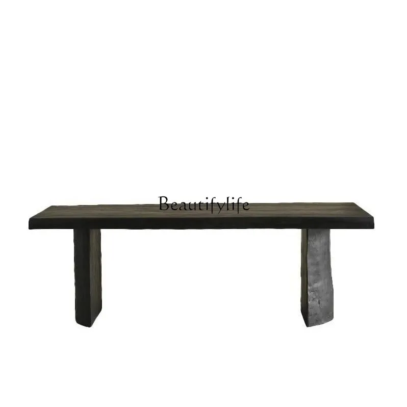 Wabi Stillwind whole board carbonized black tea table and chair combination solid wood large board tea table living room