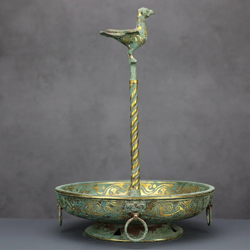 Antique Bronze Gilt Ornament Bird Lamp Fixture Retro Nostalgic Desktop Craft Gift Collectible