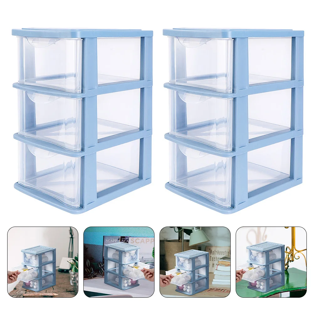 2Pcs Simple Drawer Type Storage Box Transparent Desktop Organizer Makeup Sundries Container for Home Bedroom Office