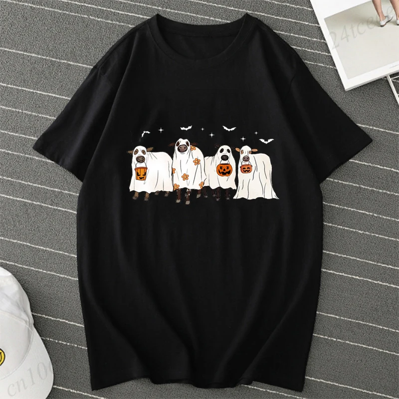 موضة الأبقار هالوين طباعة المرأة تيشيرت بأكمام قصيرة عادية تي شيرت ل أبقار مخيف هالوين الملابس النسائية بلايز تيز