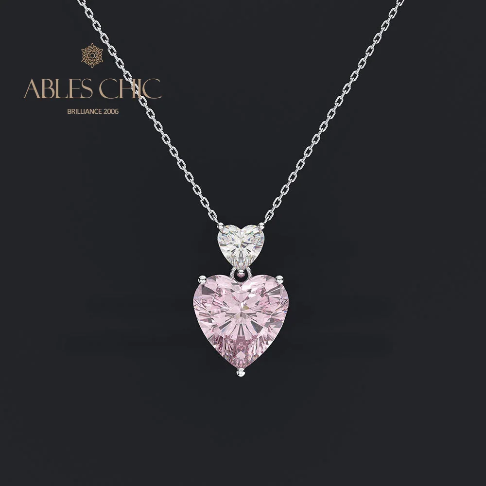 Ables Chic Solid Silver Simulated Morganite Temperament Heart Pendant Dazzling Promise Wedding Necklace S2R1S2B0345