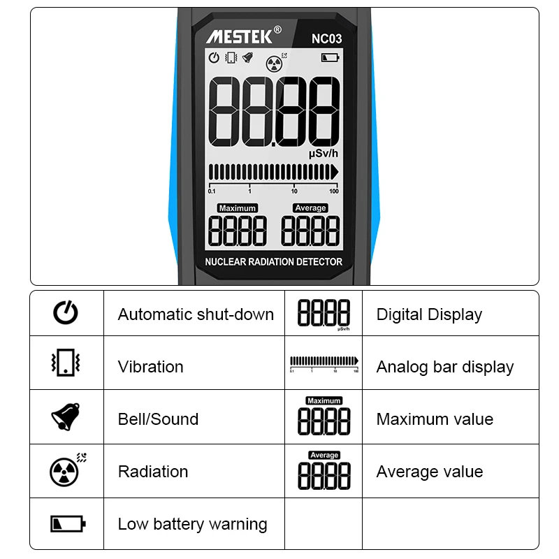 NC03 Nuclear Radiation Detector GM Geiger Counter Laboratory Radioactive X Ray Test Portable Rechargeable Digital Dosimeter