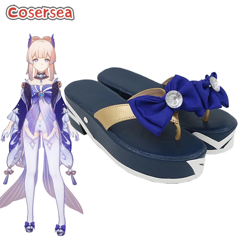 

Cosersea Game Genshin Impact Kokomi Cosplay Shoes Female or Male High Heel Blue Bow Sandal Cos Halloween