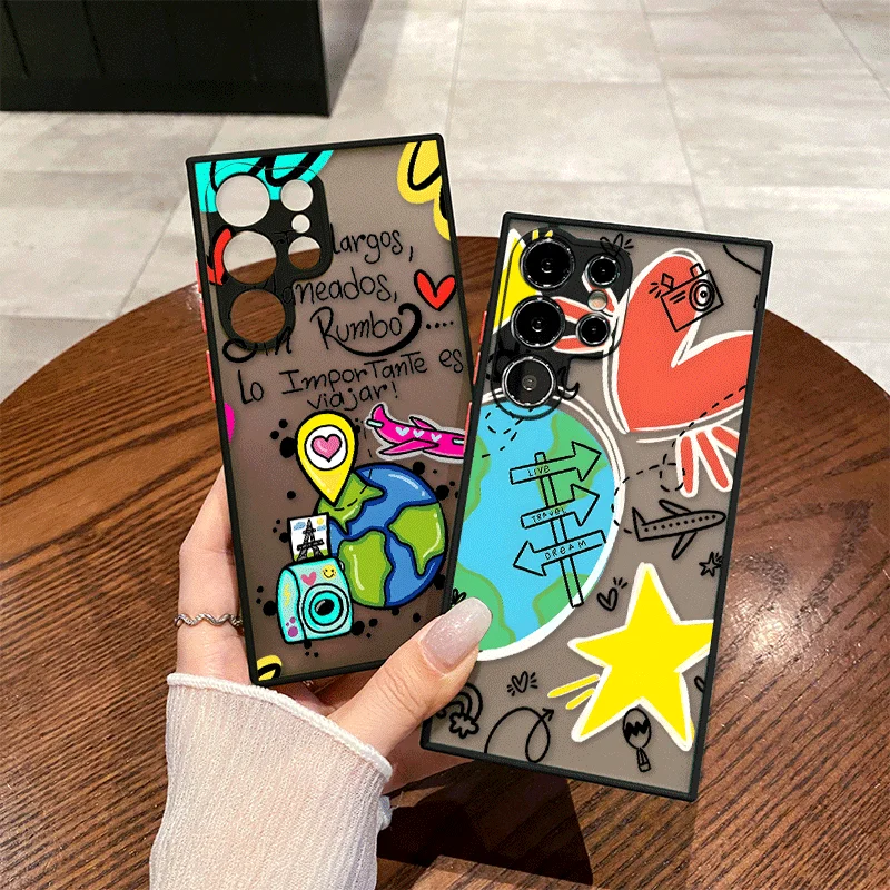 Creative Graffiti Travel Airplane Pattern Phone Case for Samsung Galaxy S26 S25+ S23 Ultra S24+ S22 Plus S21 FE S25 Soft Covers