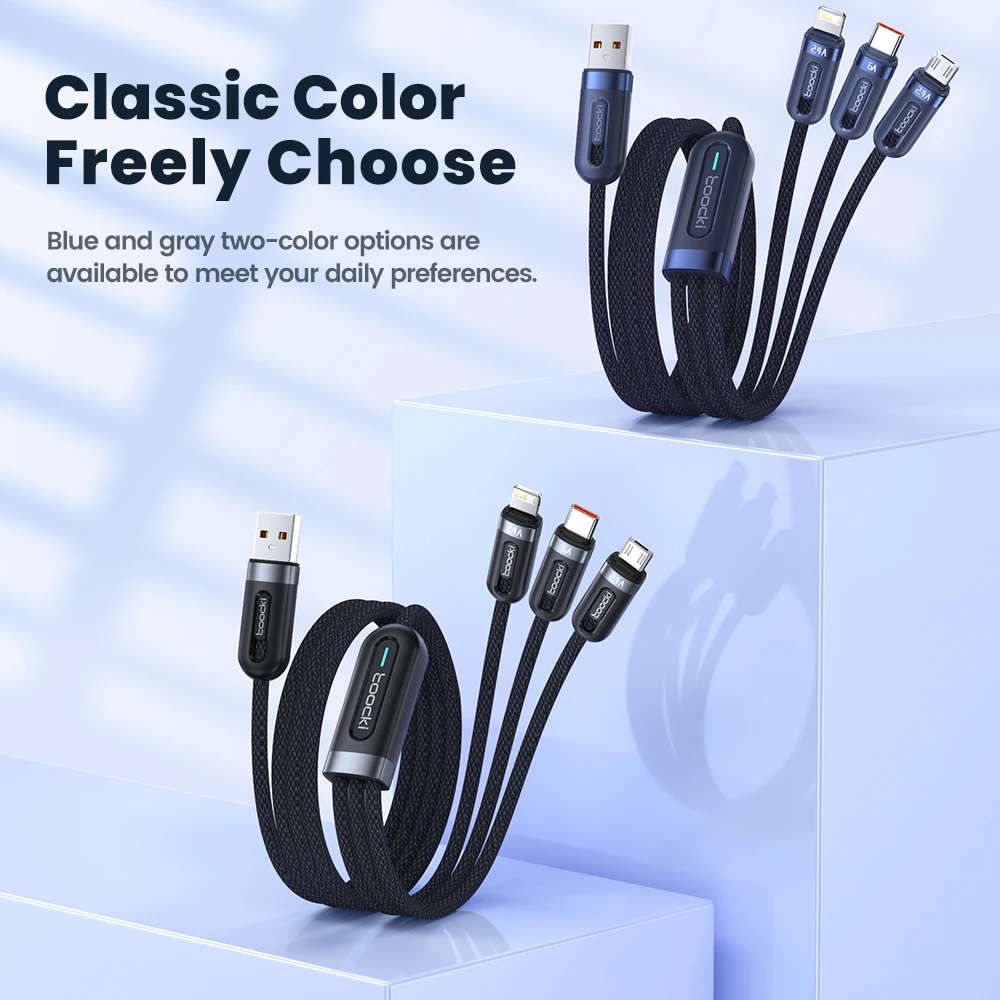 Toocki 66W 3 in 1 USB Cable For iPhone 14 13 12 Pro Max 6A USB Micro Wire Type C Cable For Huawei Samsung Xiaomi Poco Data Cord