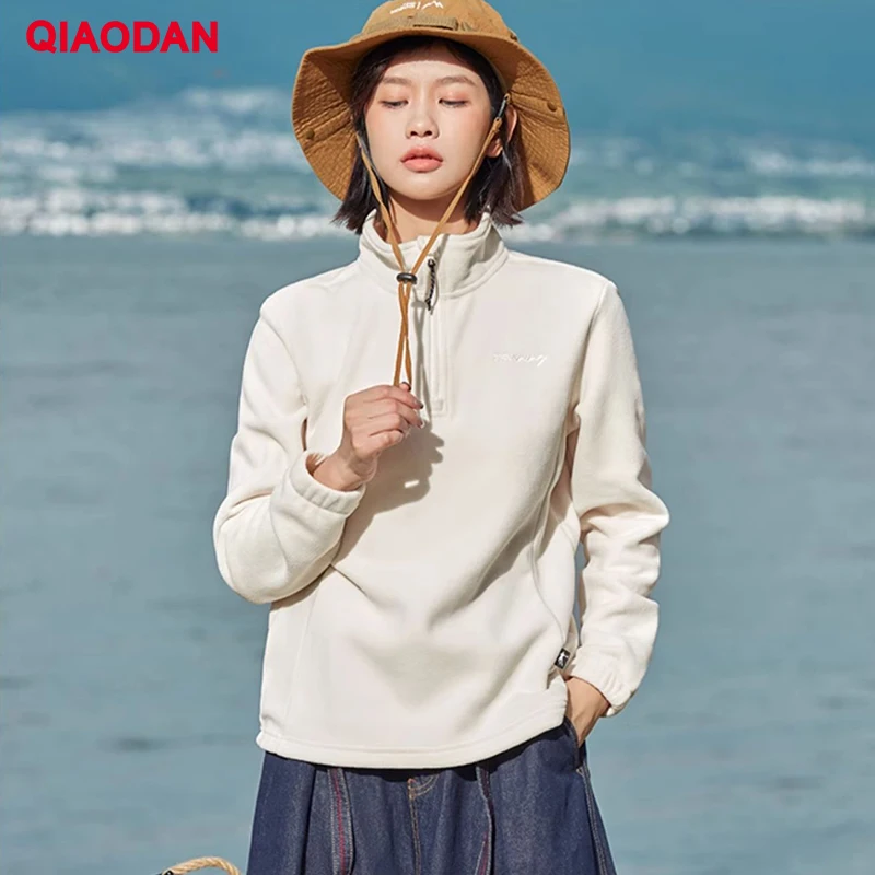 QIAODAN Women Pullovers 2025 Autumn Polar Fleece Warm Sweatshirt Sportwear Long Sleeve Outdoor Lightweight Outerwear XWD42221356