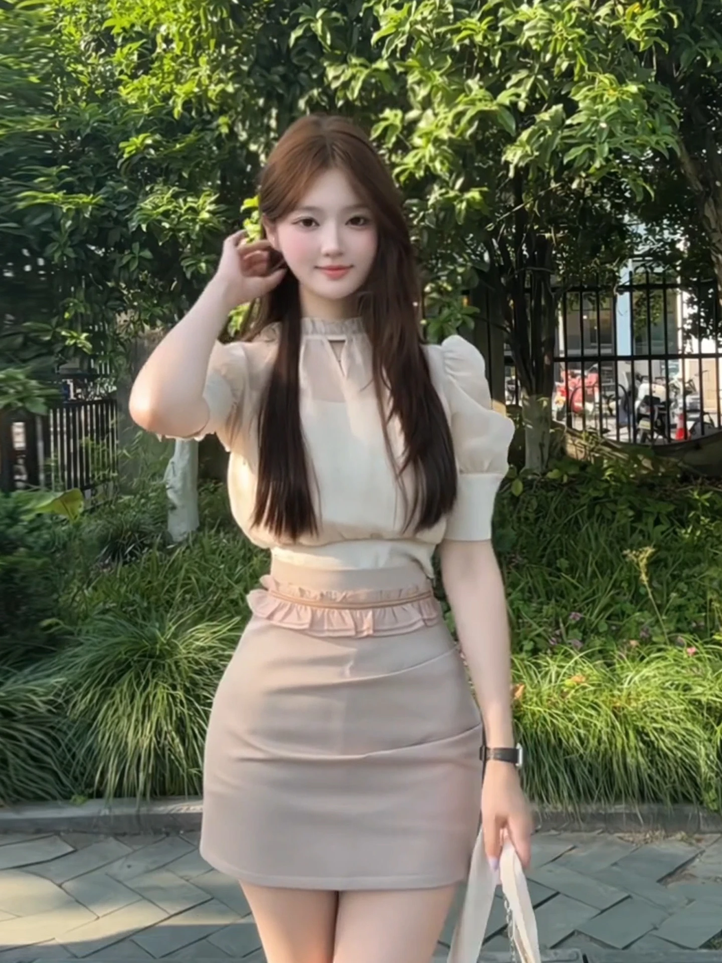 

XZY Sweet Soft Pink Chiffon Top And High Waist Bodycon Skirt Set for plus Size Women Korean Sle Commute Faion Summer Outfit