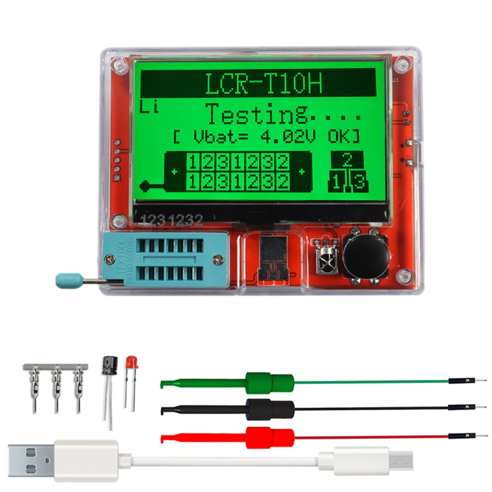 LCR-T10H TFT LCD 디스플레이 멀티미터 트랜지스터 테스터, 다이오드 트라이오드 캐패시터 저항 테스트 계량기, MOSFET NPN PNP 트라이액 MOS 테스터