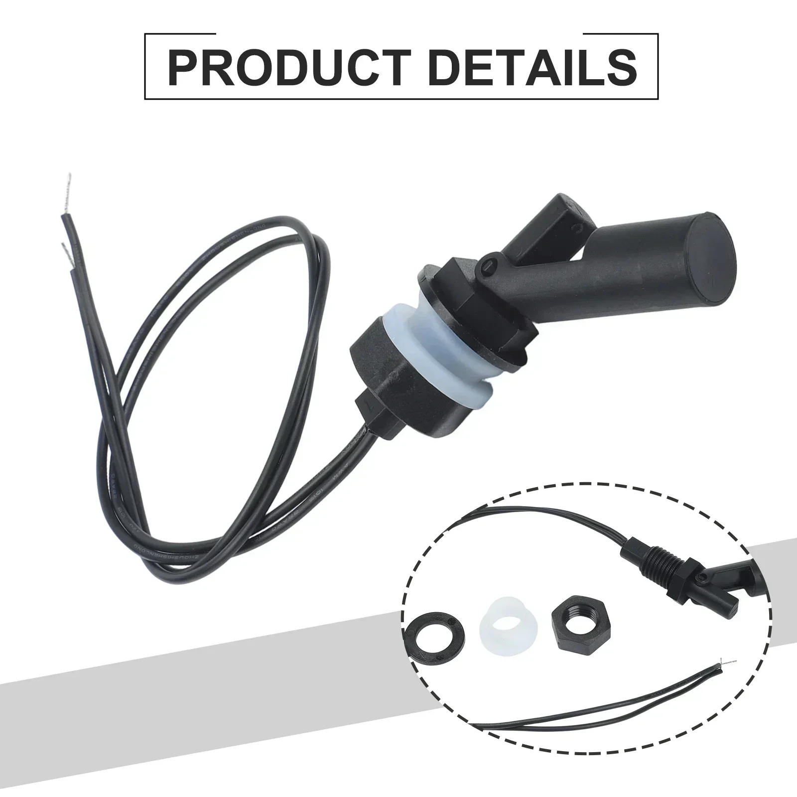 

Датчик уровня жидкости в резервуаре, черный поплавковый выключатель из полипропилена, гибкая установка, боковое крепление, пищевой полипропилен