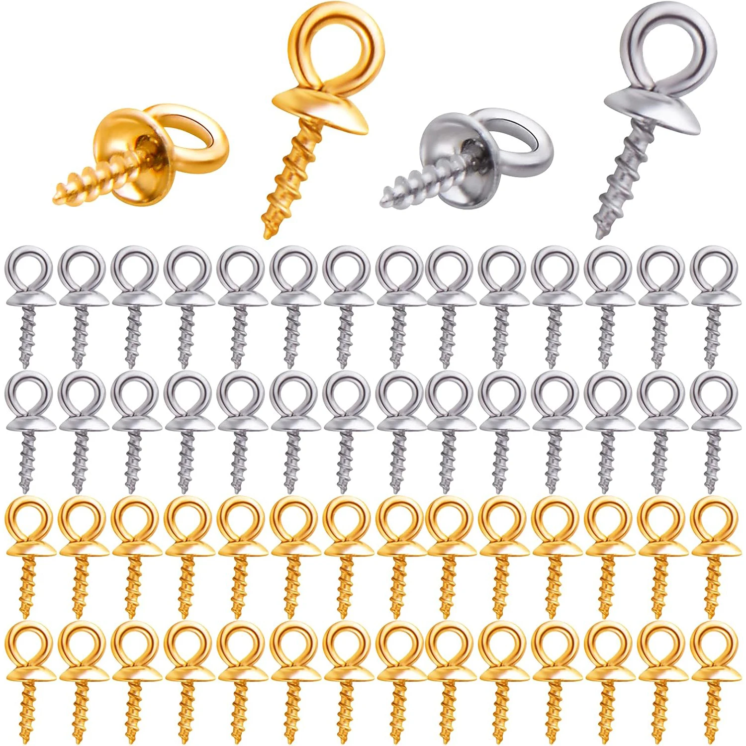 

60pcs Stainless Steel Cup Pearl Bail Pin Peg Pendants Charms Screw Eye Pin Bails Caps for Half Drilled Beads Jewelry Making