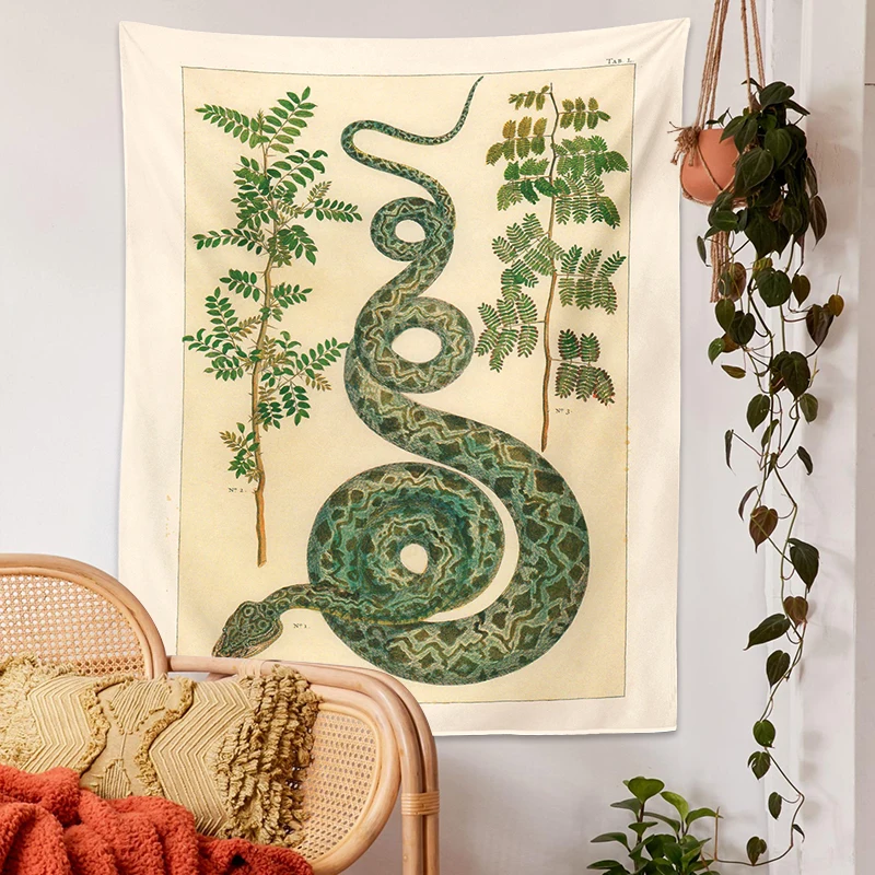 Floral Snake Tapestry Wall Hanging Psychedelic Botanical Celestial SnakeTapestry Hippie Wall Carpets Dorm Decor Wall Art Decor
