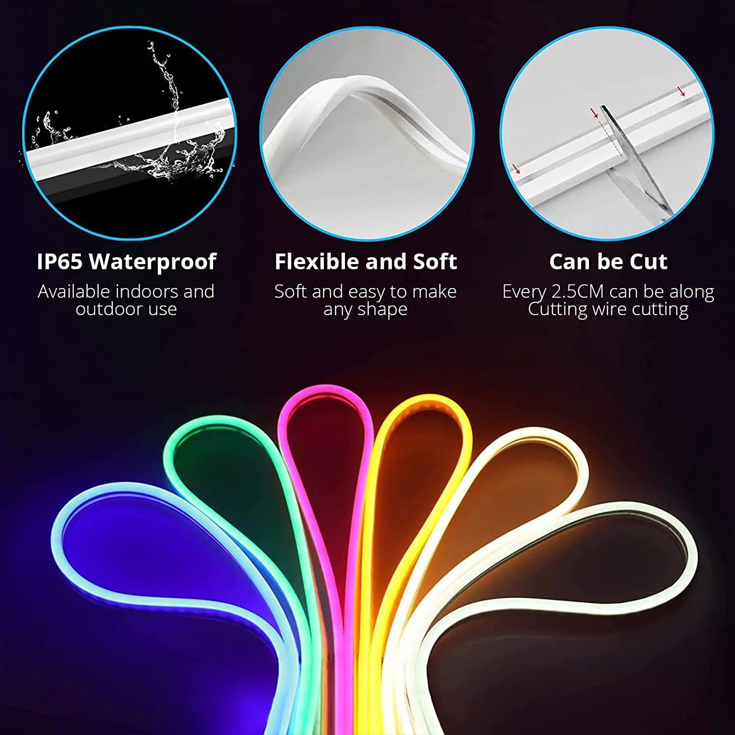 10M RGB Smart WIFI Neon LED Strip Light Compatible with Alexa, 12V 108leds/m Waterproof Music Sync DIY Tape Controlled by APP