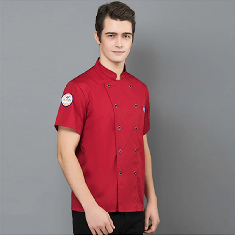 Costume de Chef à manches courtes pour homme, veste de cuisine pour Restaurant, hôtel, uniforme de cuisinier, magasin de gâteaux, salopette de serveur d'été