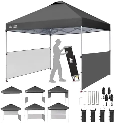 10x10 Pop up Canopy Tent Instant Canopy with 150D Silver Coated Fabric Including 2 Half Sidewalls, 4 Ropes, 8 Stakes, 4