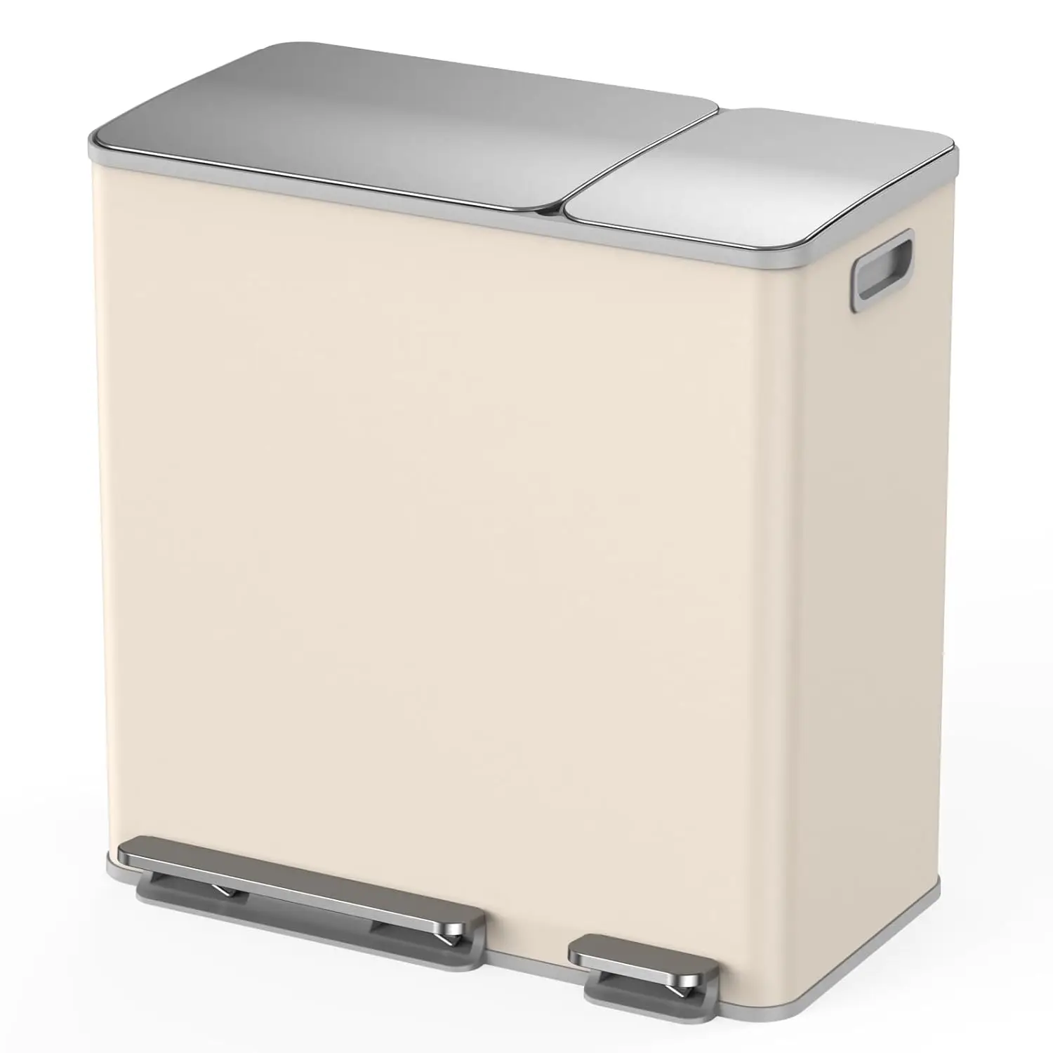 

Double Trash Can Kitchen, 13+5.5 Gallon Stainless Steel Dual Trash and Recycle Bin Combo with Silent