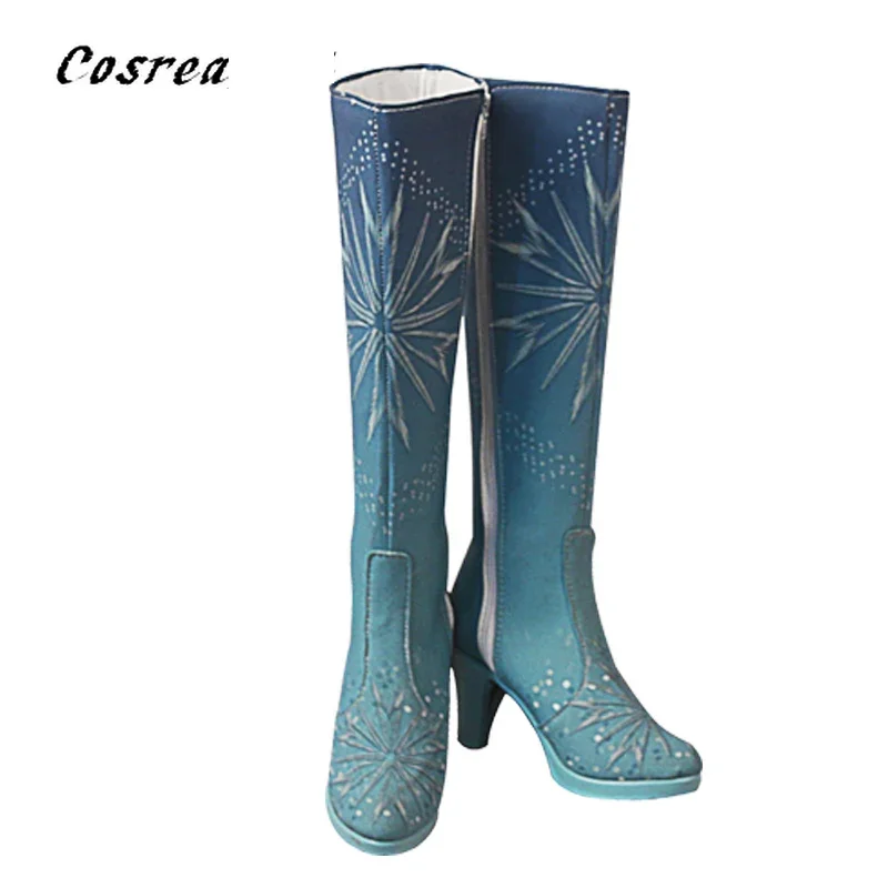 Botas de salto alto no joelho para meninas, princesas, rainha, neve, cosplay, gelo, natal, fantasia, inverno